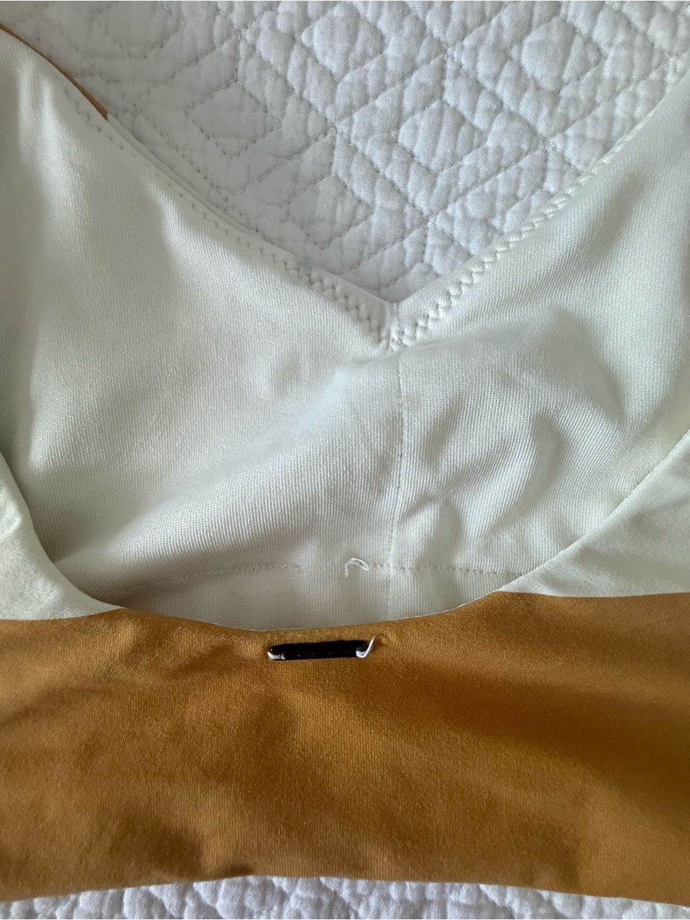 O'Neill Striped Scoop Bralette Bikini Top in White and Mustard - Picture 3 of 3